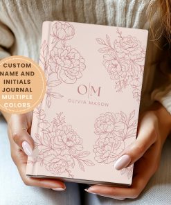 Custom Monogrammed Journal with Name & Initials, Personalized Floral Notebook, Vintage Cottagecore Coquette Gift for Her, Book Lover Gift